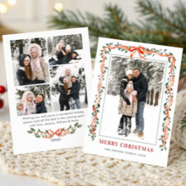 Funky Sage Green Christmas Bow Ribbon 5 Photo Feestdagenkaart