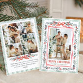 Funky Sage Green Christmas Bow Ribbon 5 Photo Feestdagenkaart