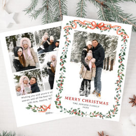 Funky Sage Green Christmas Bow Ribbon 5 Photo Feestdagenkaart