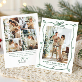 Funky Sage Green Christmas Bow Ribbon 5 Photo Feestdagenkaart
