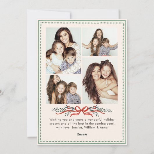 Funky Sage Green Christmas Bow Ribbon 5 Photo Feestdagenkaart (Achterkant)