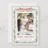 Funky Sage Green Christmas Bow Ribbon 5 Photo Feestdagenkaart (Voorkant)