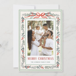 Funky Sage Green Christmas Bow Ribbon 5 Photo Feestdagenkaart