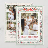 Funky Sage Green Christmas Bow Ribbon 5 Photo Feestdagenkaart (Voorkant / Achterkant)