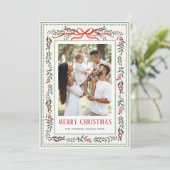 Funky Sage Green Christmas Bow Ribbon 5 Photo Feestdagenkaart (Staand voorkant)