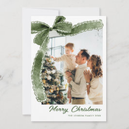 Funky Sage Green Christmas Bow Ribbon 5 Photo Feestdagenkaart