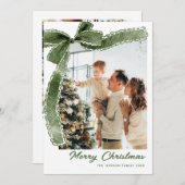 Funky Sage Green Christmas Bow Ribbon 5 Photo Feestdagenkaart (Voorkant / Achterkant)