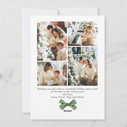 Funky Sage Green Christmas Bow Ribbon 5 Photo Feestdagenkaart (Achterkant)