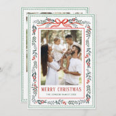 Funky Sage Green Christmas Bow Ribbon 5 Photo Feestdagenkaart (Voorkant / Achterkant)