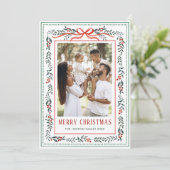 Funky Sage Green Christmas Bow Ribbon 5 Photo Feestdagenkaart (Staand voorkant)