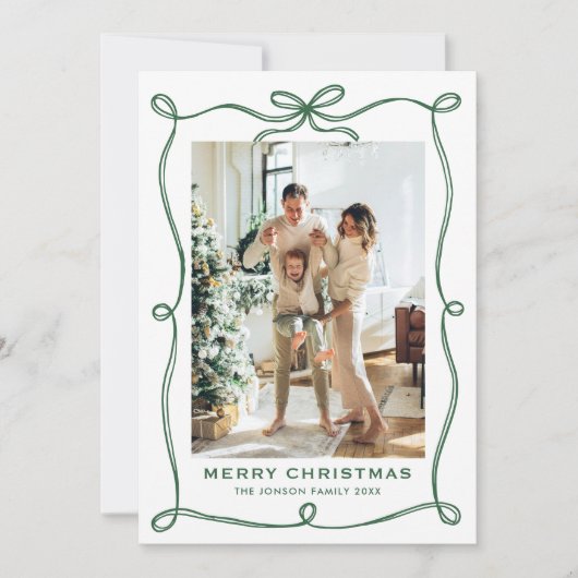 Funky Sage Green Christmas Bow Ribbon 5 Photo Feestdagenkaart (Voorkant)