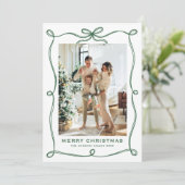 Funky Sage Green Christmas Bow Ribbon 5 Photo Feestdagenkaart (Staand voorkant)