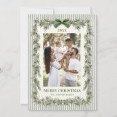 Funky Sage Green Pine Bow Frame Christmas 2 Photo Feestdagenkaart (Voorkant)