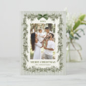 Funky Sage Green Pine Bow Frame Christmas 5 Photo Feestdagenkaart (Staand voorkant)