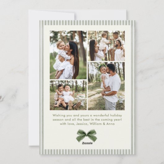 Funky Sage Green Pine Bow Frame Christmas 5 Photo Feestdagenkaart (Achterkant)