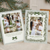 Funky Sage Green Pine Bow Frame Christmas 5 Photo Feestdagenkaart