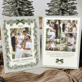 Funky Sage Green Pine Bow Frame Christmas 5 Photo Feestdagenkaart