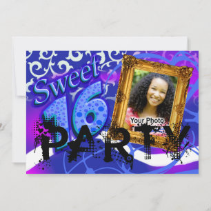 Funky Sassy Sweet 16 Photo Party Invitation Kaart