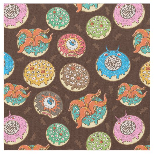 Funky Scary Halloween Donuts Pattern Fabric Stof (Close Up)
