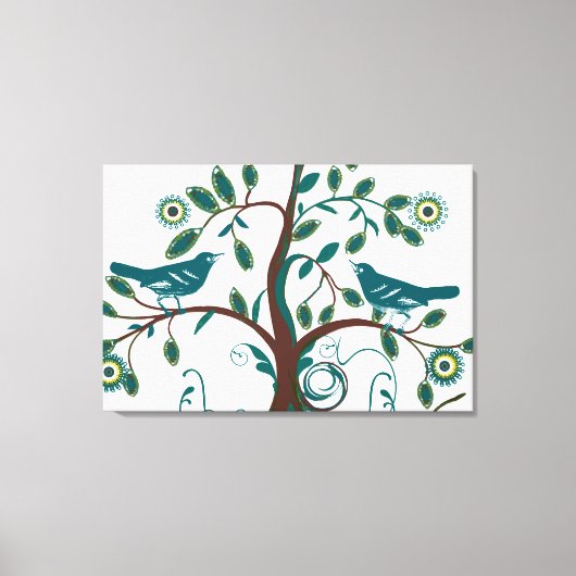 Funky Schattige Blauwgroen  Tortelduifjes Swirly T Canvas Afdruk (Voorkant)