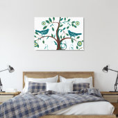Funky Schattige Blauwgroen  Tortelduifjes Swirly T Canvas Afdruk (Insitu (Slaapkamer))