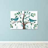 Funky Schattige Blauwgroen  Tortelduifjes Swirly T Canvas Afdruk (Insitu (Houten vloer))