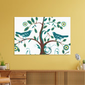 Funky Schattige Blauwgroen  Tortelduifjes Swirly T Canvas Afdruk (Insitu (Woonkamer))