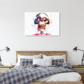 💀🍦 Funky Schedel met Koptelefoon Kunstprint 🍦💀 Canvas Afdruk (Insitu (Slaapkamer))