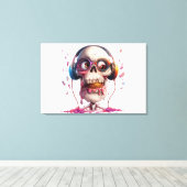 💀🍦 Funky Schedel met Koptelefoon Kunstprint 🍦💀 Canvas Afdruk (Insitu (Houten vloer))
