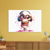 💀🍦 Funky Schedel met Koptelefoon Kunstprint 🍦💀 Canvas Afdruk (Insitu (Woonkamer))