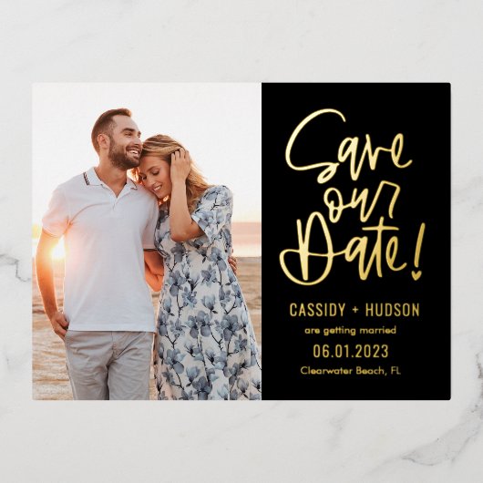 Funky schrijf folie Save The Date ansichtkaart Folie Uitnodiging Briefkaart (Voorkant)