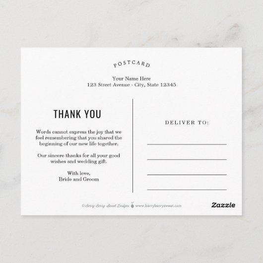 Funky Schrijven BEWERKBARE KLEUR Dank u Briefkaart (Achterkant)