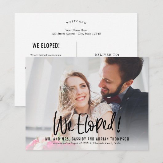Funky Schrijven BEWERKBARE KLEUR Wedding Elopement Briefkaart (Voorkant / Achterkant)