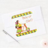 Funky scooter mam naar gender onthullen partij vierkante sticker (Envelop)