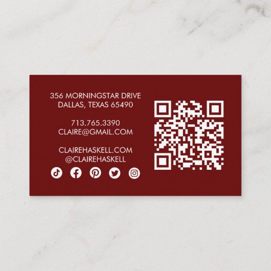 Funky Script Chic Wine Order Dank u minimale QR Visitekaartje (Achterkant)