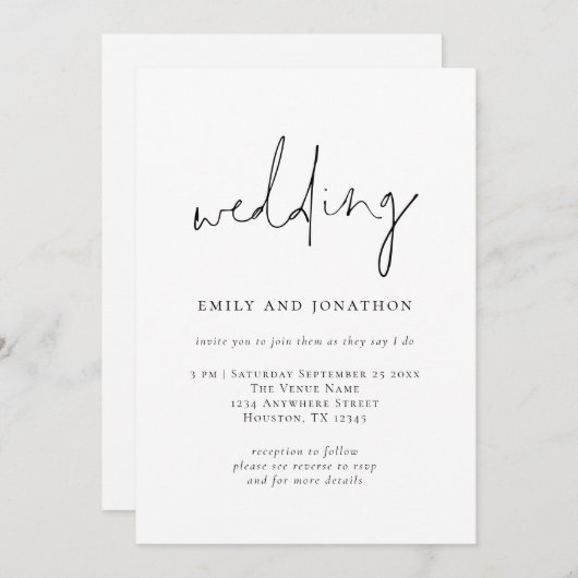 Funky Script QR-code Zwart Wit Trouwen Kaart (Voorkant / Achterkant)