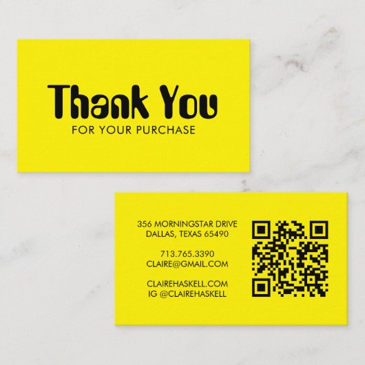 Funky Script vet orde dank u minimale QR-code Visitekaartje (Voorkant / Achterkant)