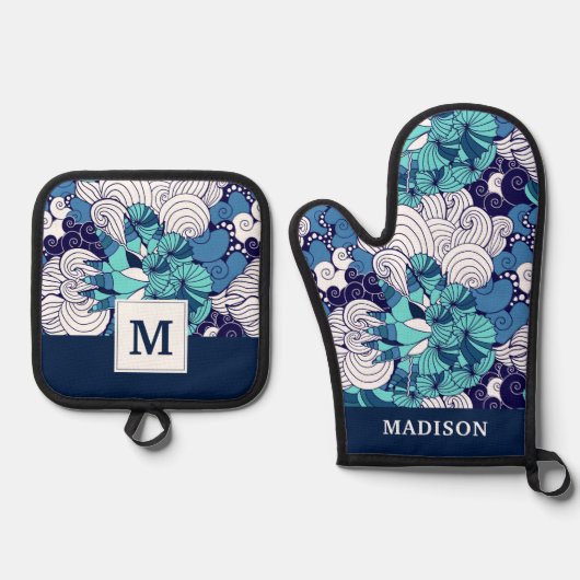 Funky Seashell Pattern Ovenwant & Pannenlap Set (Voorkant)