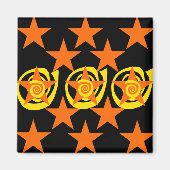 Funky Sinaasappel en Black Stars Swirls Pattern Magneet (Voorkant)