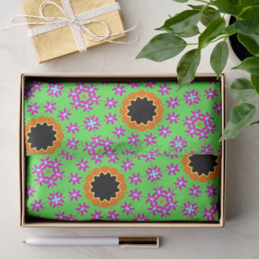 Funky Sinaasappel Groen Paarse & Zwarte Decoupage Tissuepapier (Geschenk)