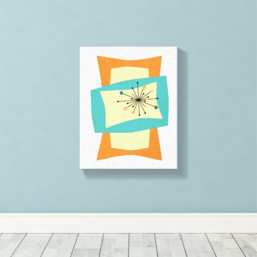 Funky Sinaasappel Turquoise Mid Century Rechthoeke Canvas Afdruk (Insitu (Houten vloer))