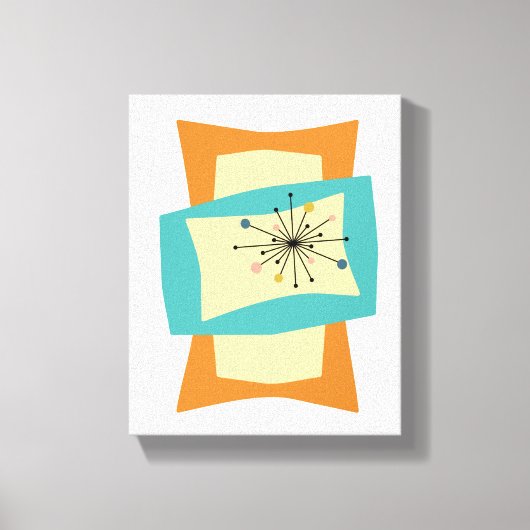 Funky Sinaasappel Turquoise Mid Century Rechthoeke Canvas Afdruk (Voorkant)