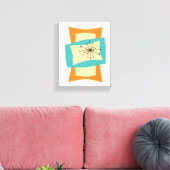 Funky Sinaasappel Turquoise Mid Century Rechthoeke Canvas Afdruk (Insitu (Woonkamer))