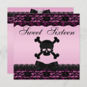 Funky Skull Black Gedrukte kant Roze snoepgoed 16 Kaart (Voorkant / Achterkant)