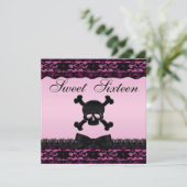Funky Skull Black Gedrukte kant Roze snoepgoed 16 Kaart (Staand voorkant)