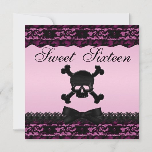 Funky Skull Black Gedrukte kant Roze snoepgoed 16 Kaart (Voorkant)