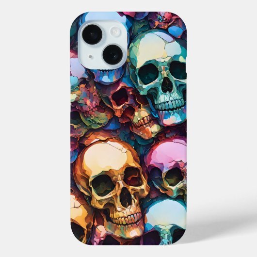Funky Skull Goth iPhone 15 Hoesje (Achterkant)