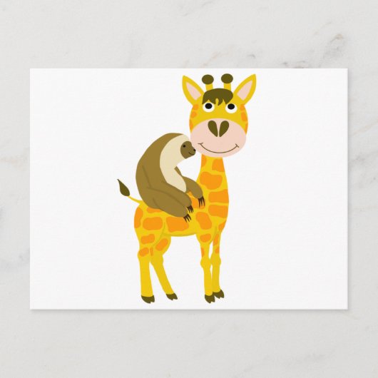 Funky Sloth Riding a Giraffe Cartoon Briefkaart (Voorkant)