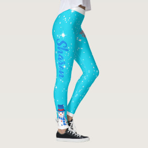 Funky Snowman en Jouw naam over LIGHT BLUE HOLIDAY Leggings