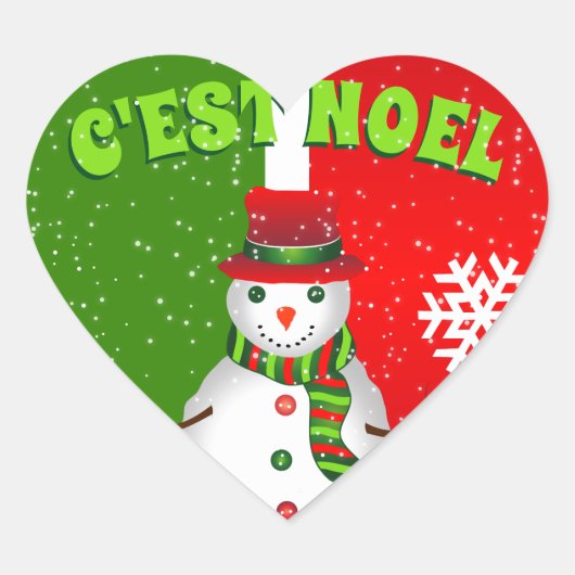 Funky Snowman in Red White en Green Hart Sticker (Voorkant)